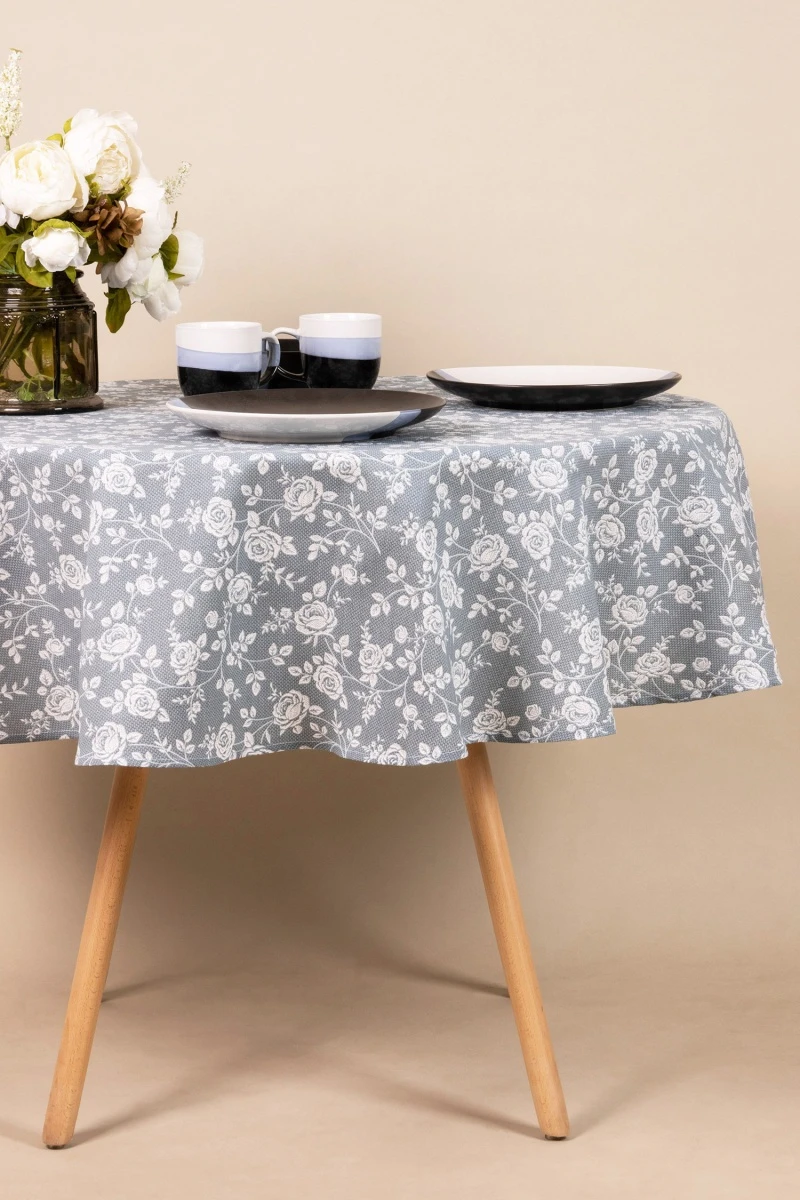 Скатерть круглая рогожка "ТЛ" Рози (серый) (145х145 см)