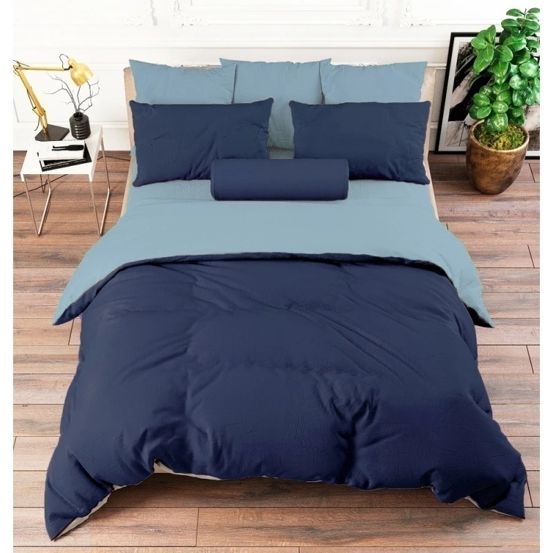 КПБ 4 "ГОС" поплин "Индиго+Серо-голубой" ком. р. Евро 2 арт. 39005 + 38003