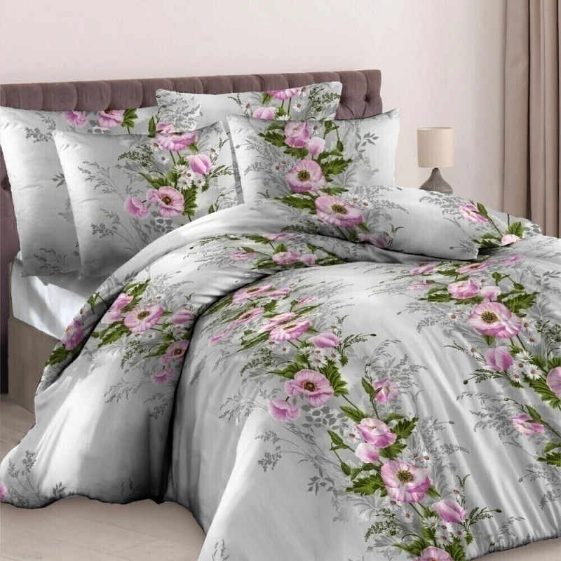 КПБ "ТЛ" бязь "Полевые маки" белый р. 1.5 сп. арт. 3630-1