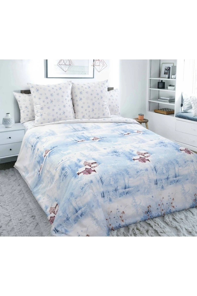 Простыня на резинке перкаль "ТД" "ТД-Шале 1" арт. 660361 голубой тип 2