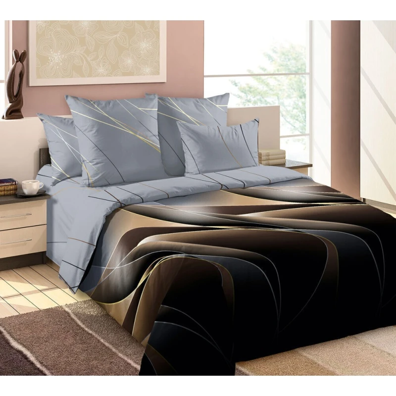 КПБ "ТД" перкаль "Поток 1" ком. р. 2.0 сп. Евро арт. 660981 коричневый