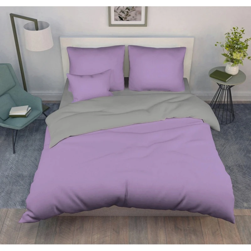 КПБ на пуговицах "ТЛ" бязь "ТЛ-Фиолетовый+Французский серый" комп. р. Евро рис. 700+ 642