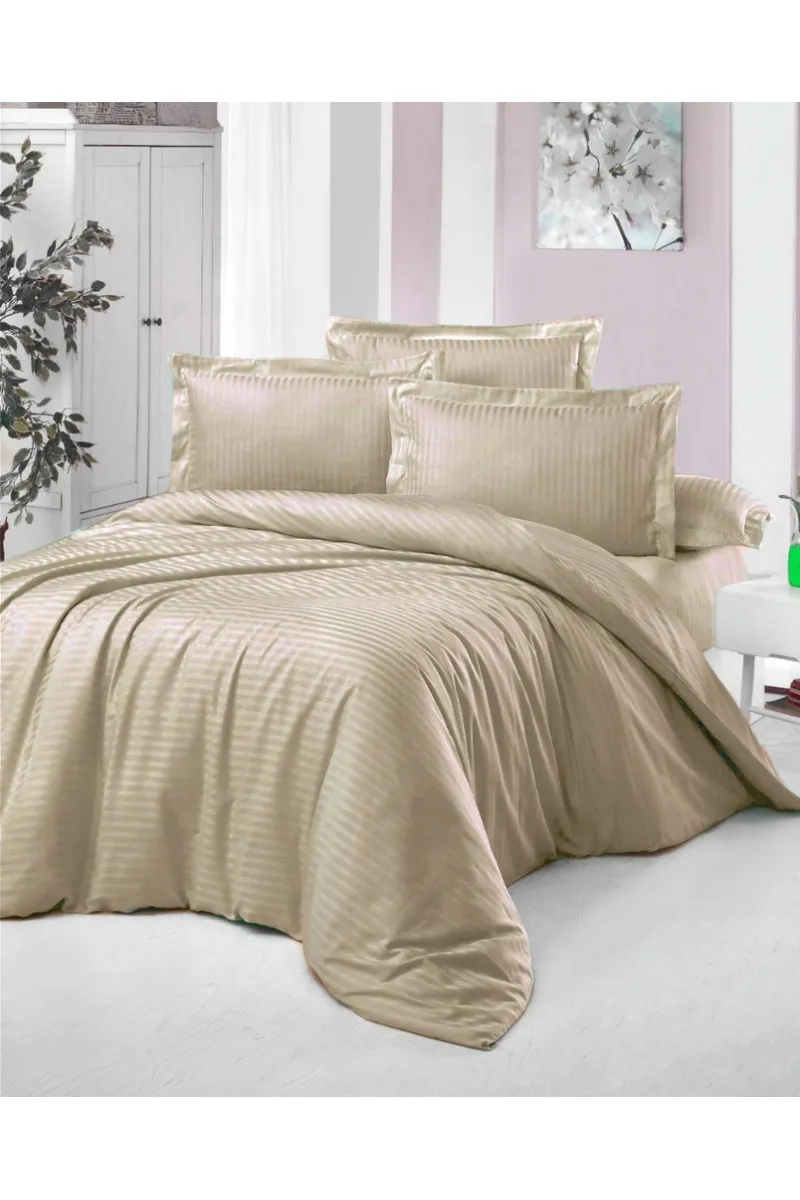 Простыня на резинке страйп-сатин "ЕА" 130г/м "Орех Капучино" арт. 16-1103 (полоса 1*1 см) (240 см)