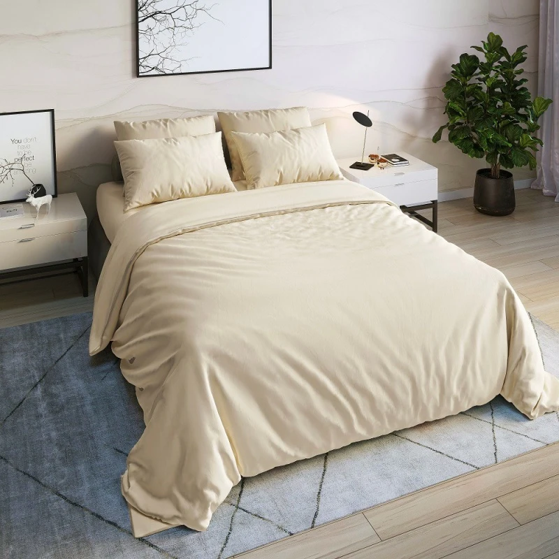 КПБ на пуговицах "ГОС" твил-сатин "С-Бежевый" р. Евро-Мини арт. 31006 (220 см)