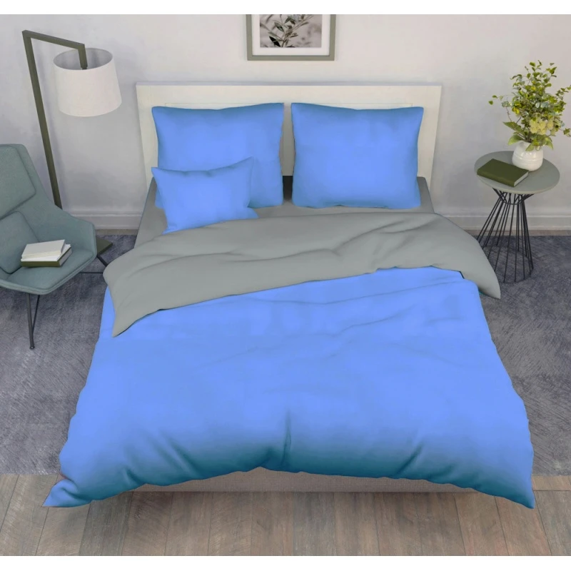 КПБ на пуговицах "ТЛ" бязь "Синий камень+Серый соло" ком р. Евро-Мини рис. 1899+ 638