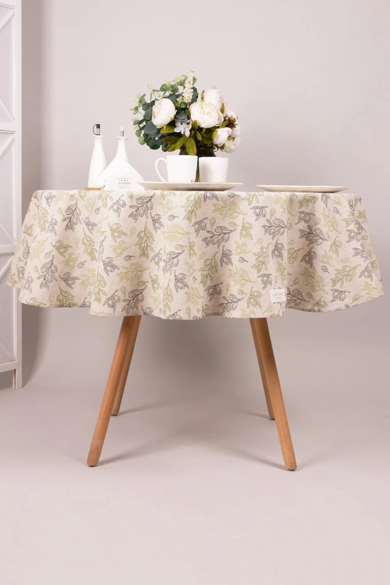 Скатерть круглая полулен "ГОС" Оливковая ветвь (145х145 см)