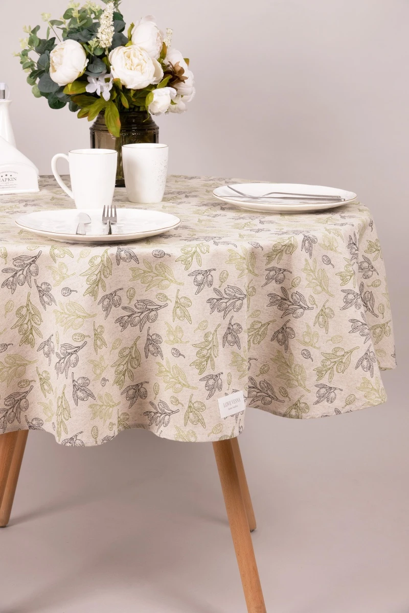 Скатерть круглая полулен "ГОС" Оливковая ветвь (145х145 см)