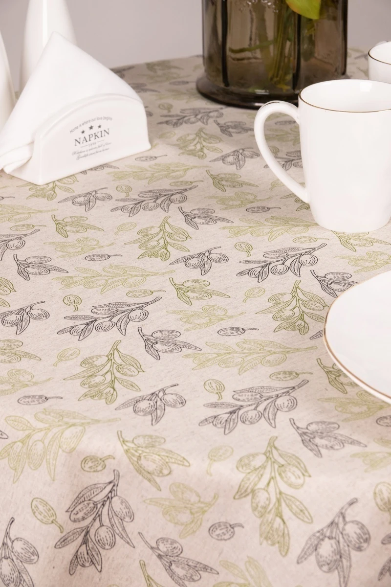 Скатерть круглая полулен "ГОС" Оливковая ветвь (145х145 см)