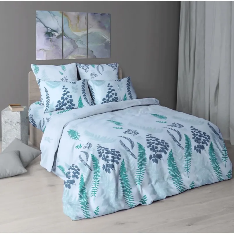 КПБ бязь Премиум ГОСТ "ХБК" 140г/м "Адиантум" светло-бирюзовый р. 2.0 сп. Евро арт. 7139-2