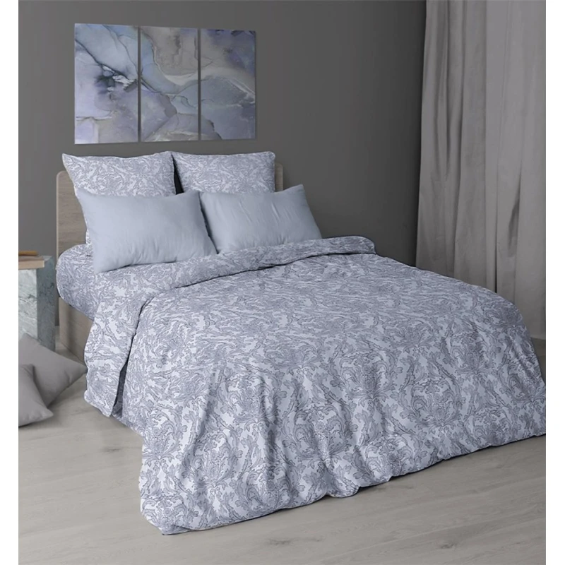 КПБ на пуговицах "ХБК" перкаль "Фландрия" серо-лиловый ком. р. Евро-Мини арт. 7128-2 + 8602313 (навол. платина)