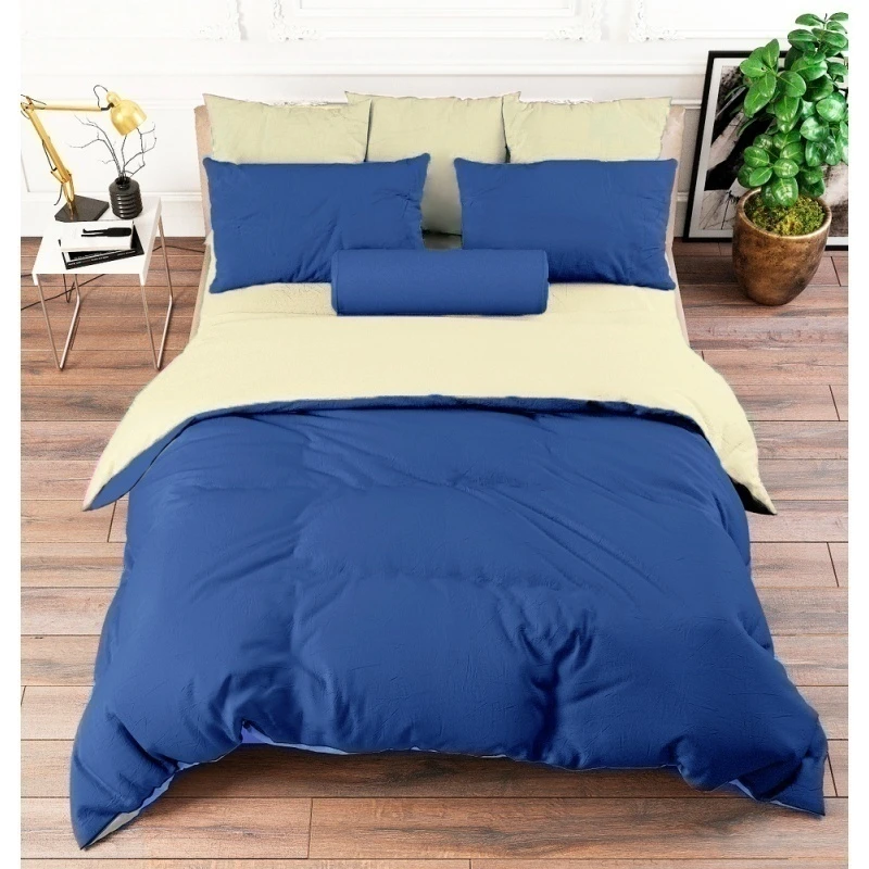 КПБ 4 "ГОС" поплин "ГОС-Синий+Бежевый" ком. р. 2.0 сп. Евро арт. 183921 + 31006