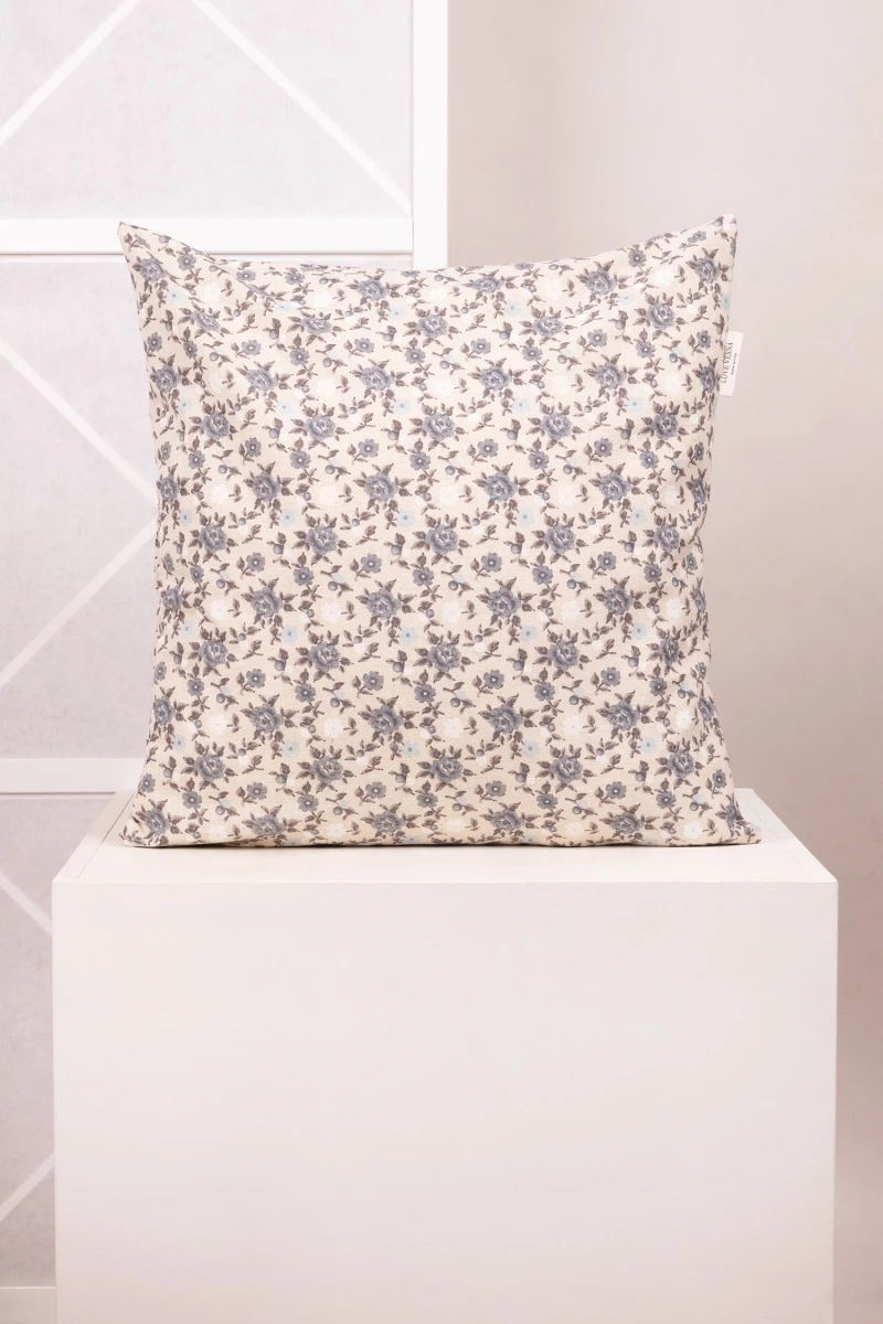 Декоративная наволочка на молнии полулен "ГОС" Букетики маков (серый)