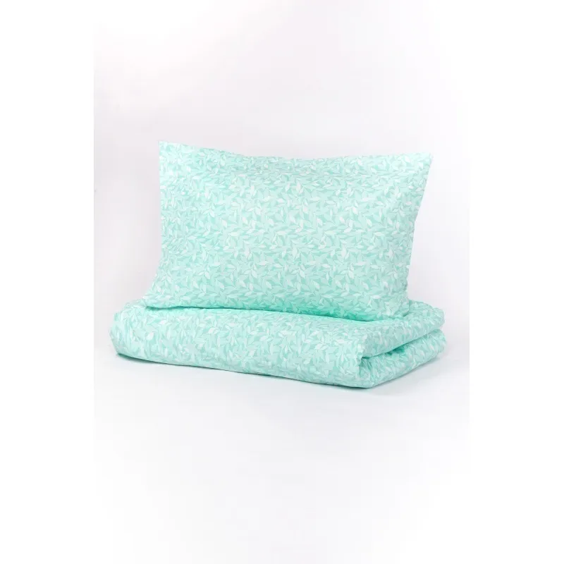 1 + 1 Пододеяльник и наволочка поплин "Мелкие листочки" ментол, 50х70 см (71057-4, "ТЛ")