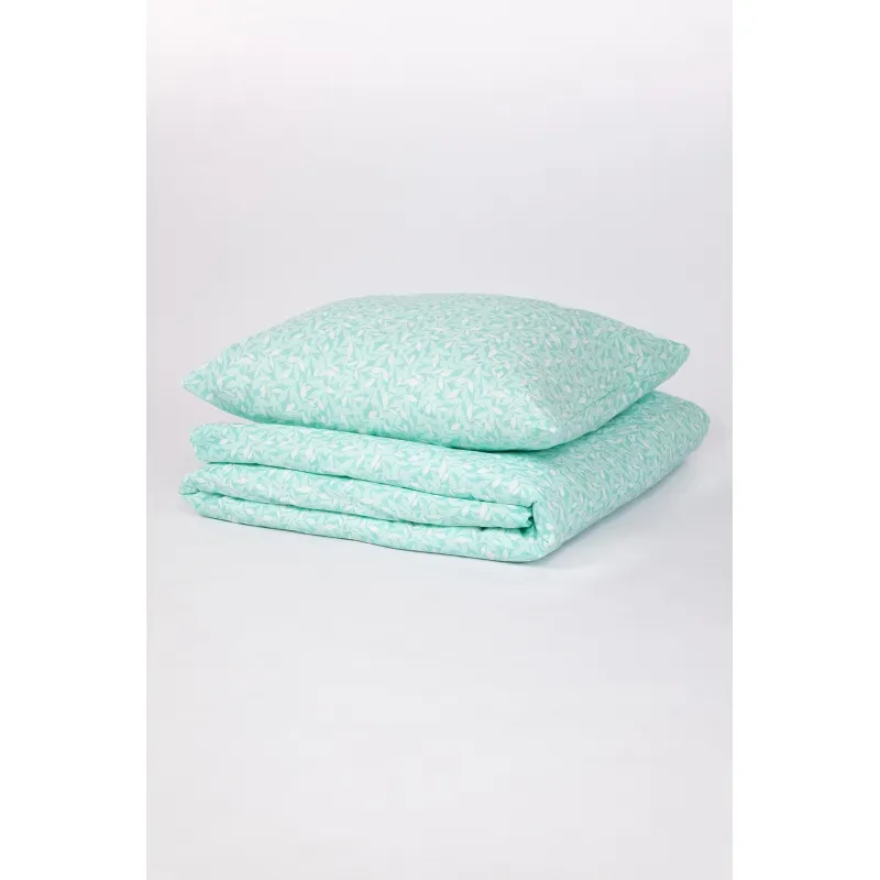 1 + 1 Пододеяльник и наволочка поплин "Мелкие листочки" ментол, 50х70 см (71057-4, "ТЛ")