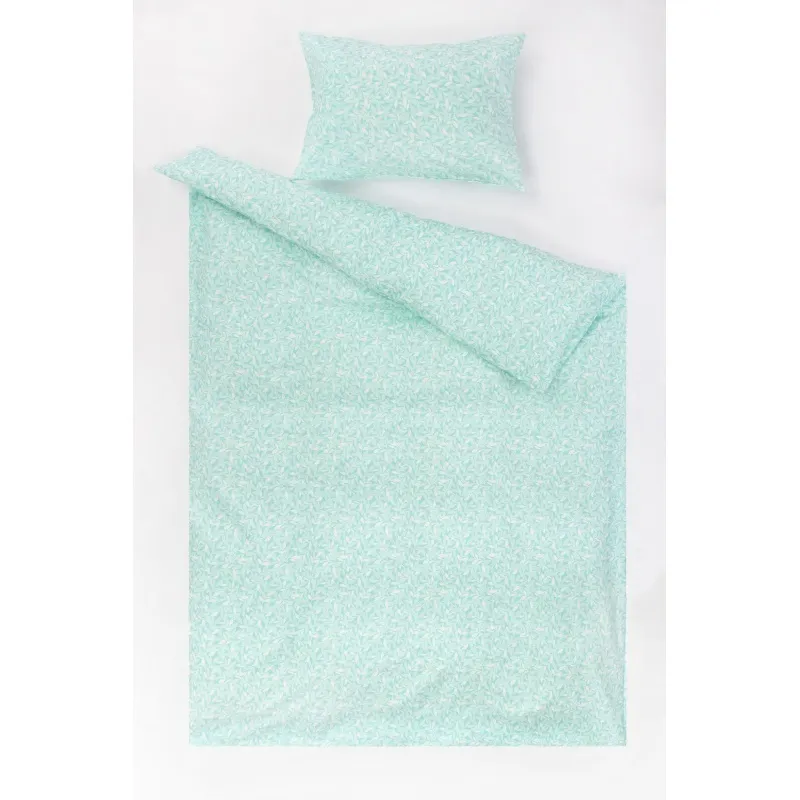 1 + 1 Пододеяльник и наволочка поплин "Мелкие листочки" ментол, 50х70 см (71057-4, "ТЛ")