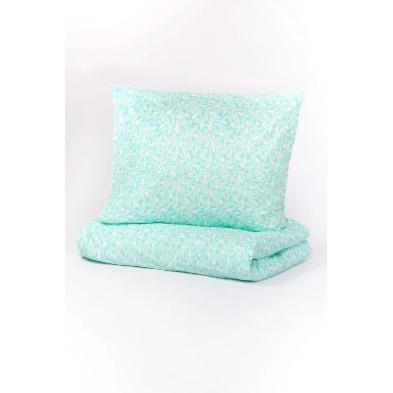 1 + 2 Пододеяльник и 2 наволочки поплин "Мелкие листочки" ментол, 70х70 см (71057-4, "ТЛ")