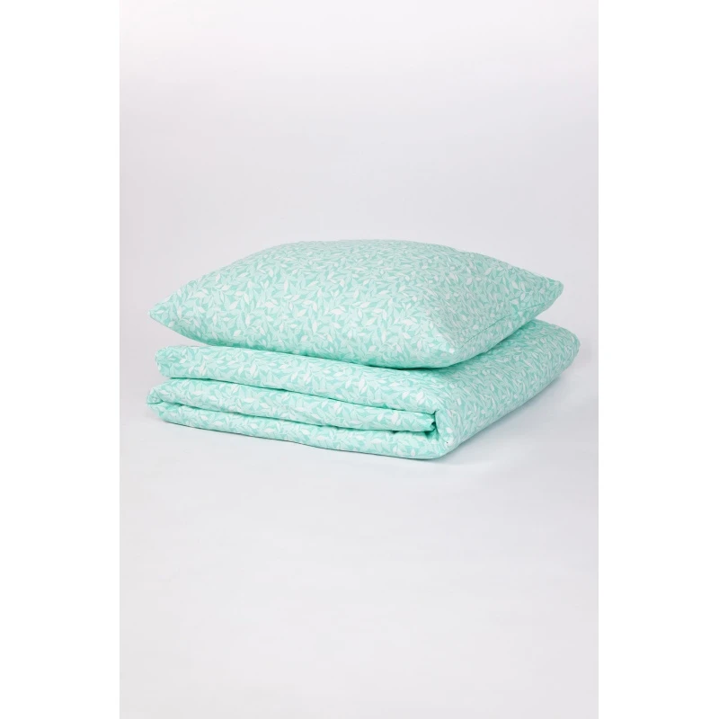 1 + 2 Пододеяльник и 2 наволочки поплин "Мелкие листочки" ментол, 70х70 см (71057-4, "ТЛ")