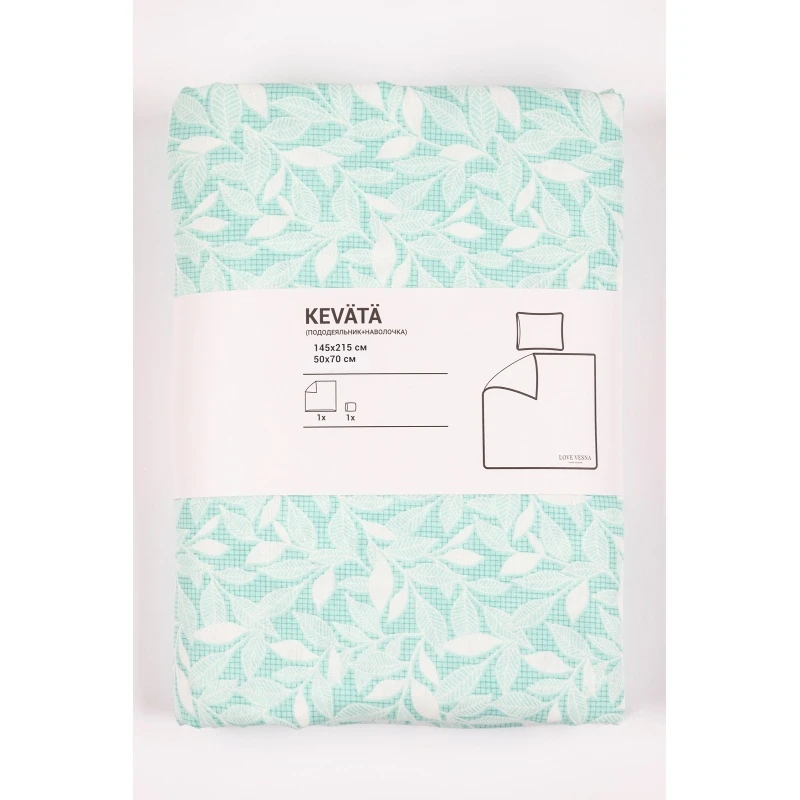 1 + 2 Пододеяльник и 2 наволочки поплин "Мелкие листочки" ментол, 70х70 см (71057-4, "ТЛ")