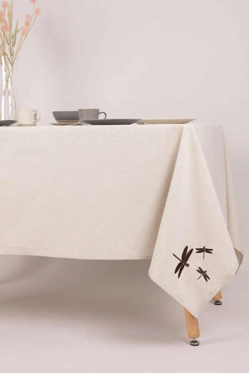 Скатерть с вышивкой Стрекоза полулен "ГОС" Льняная