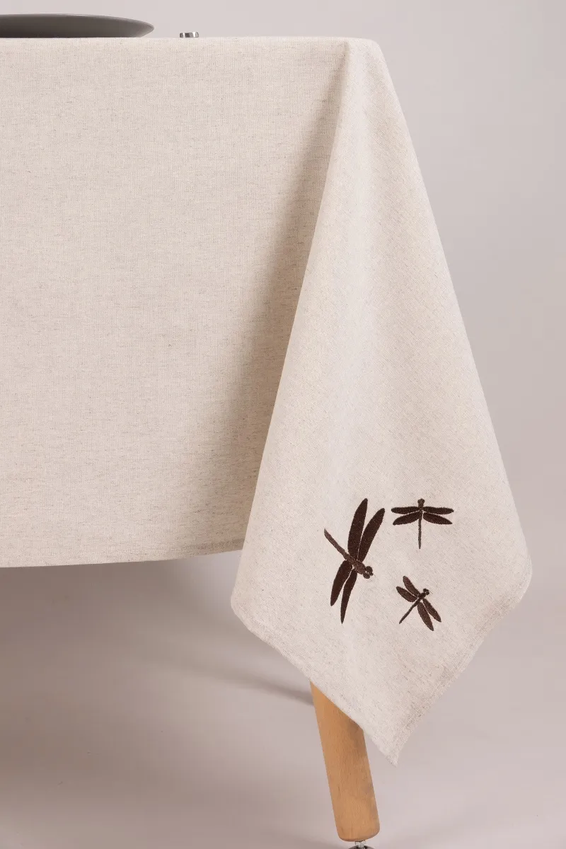 Скатерть с вышивкой Стрекоза полулен "ГОС" Льняная