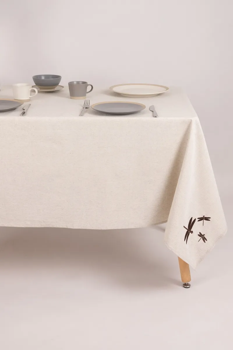 Скатерть с вышивкой Стрекоза полулен "ГОС" Льняная