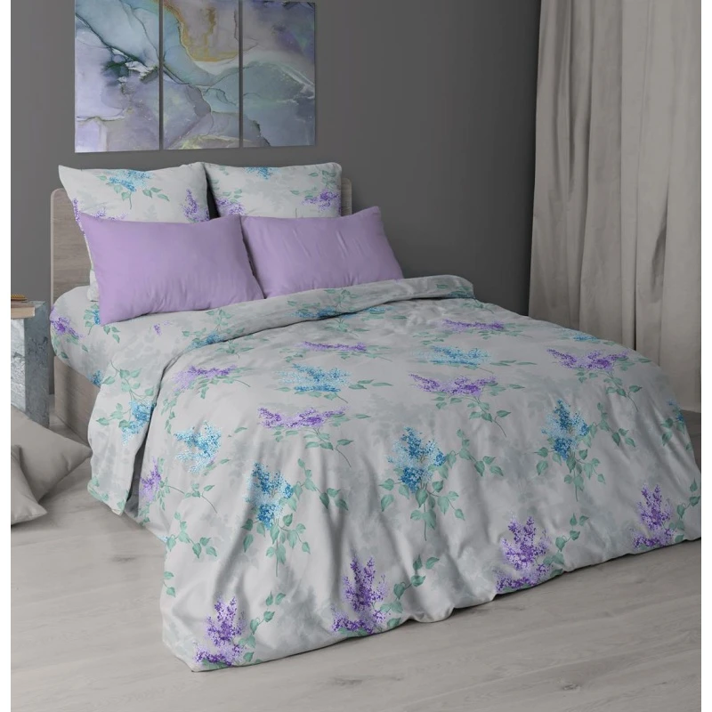 КПБ на пуговицах "ХБК" перкаль "ХБК-Сирень" ком. р. Семейный арт. 7170-1 + 35002 (навол. сирень)