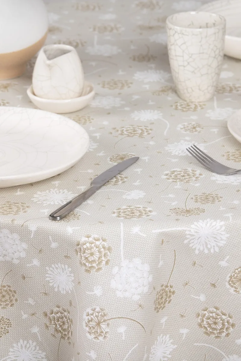 Скатерть круглая рогожка "ТЛ" Одуванчики на фактуре (145х145 см)