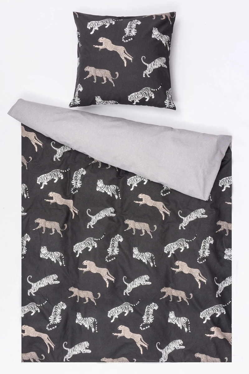 1 + 1 Пододеяльник и наволочка бязь "Мадагаскар-Тигры" черный ком, 70х70 см (70918-1 + 70923-4, "ТЛ")