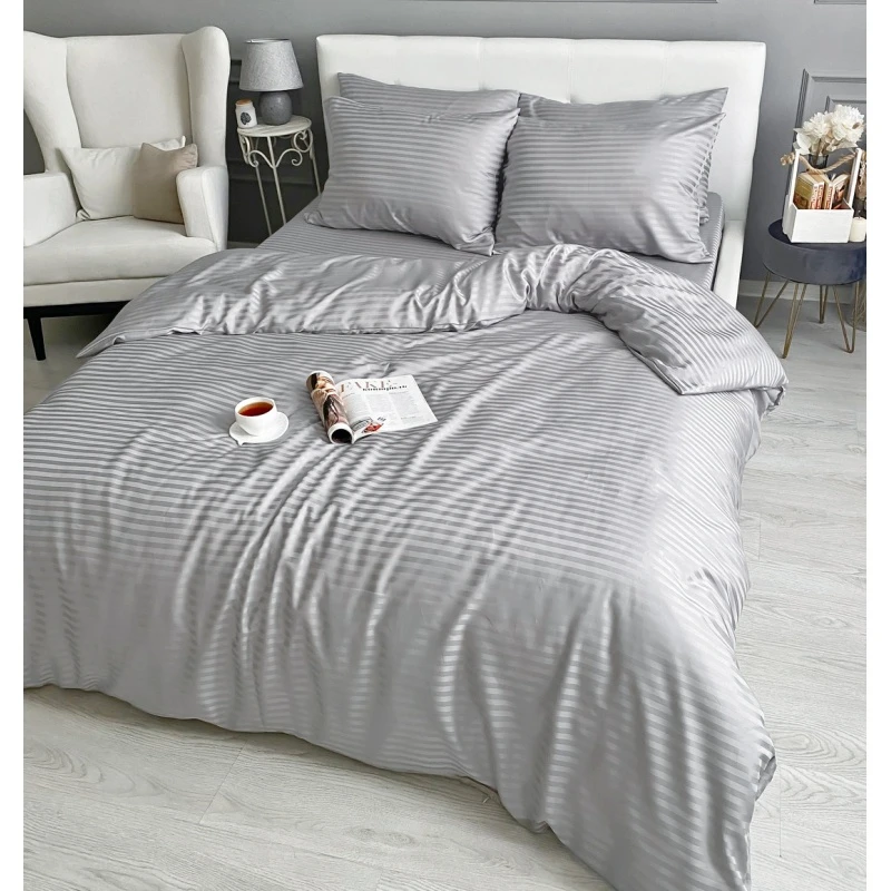 КПБ страйп-сатин "ЕА" 130г/м "ЕА-Жемчужно-серый" р. 1.5 сп. арт. 2143 (полоса 1*1 см) (240 см)