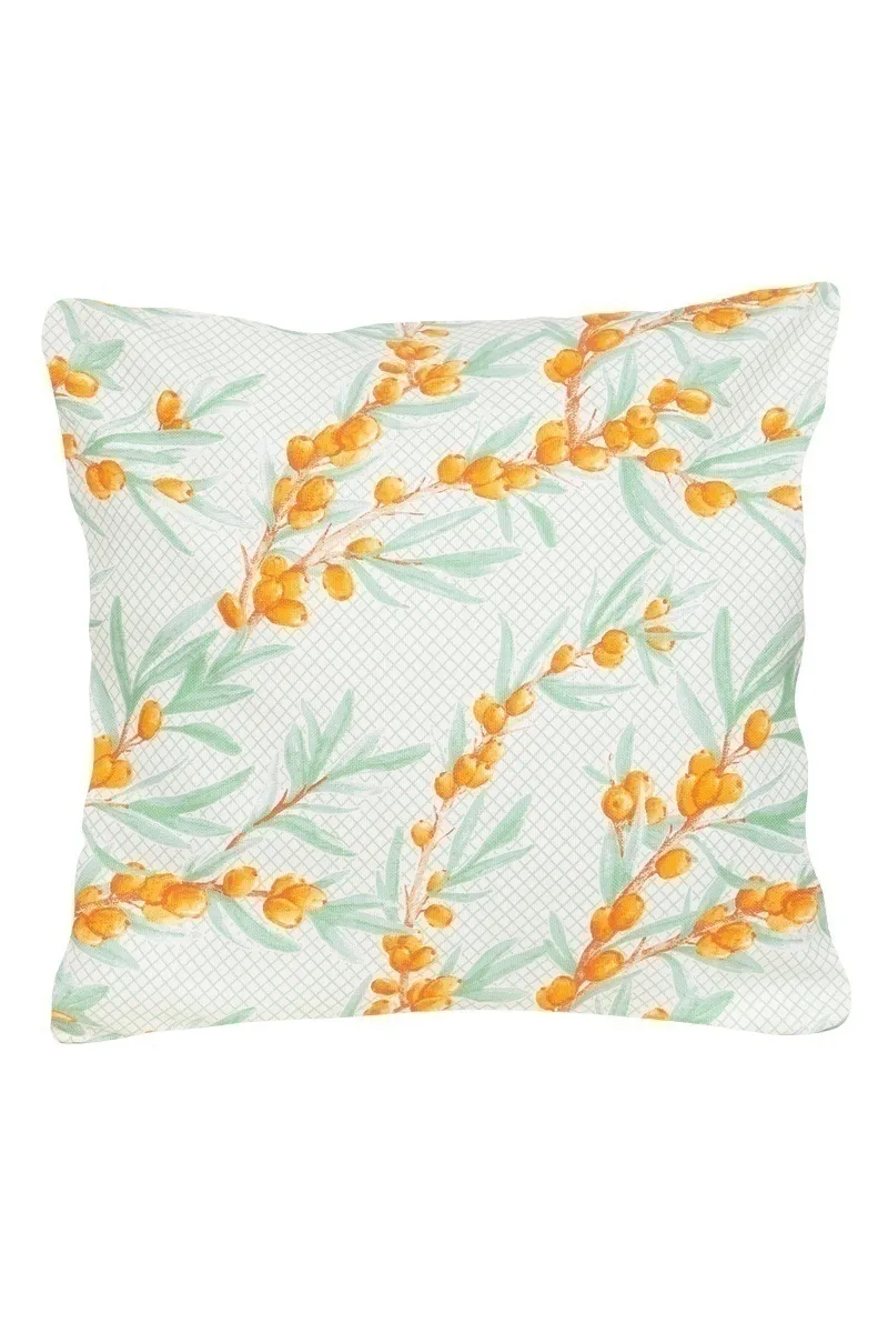 Декоративная наволочка на молнии из рогожки "ТЛ" Ветви облепихи