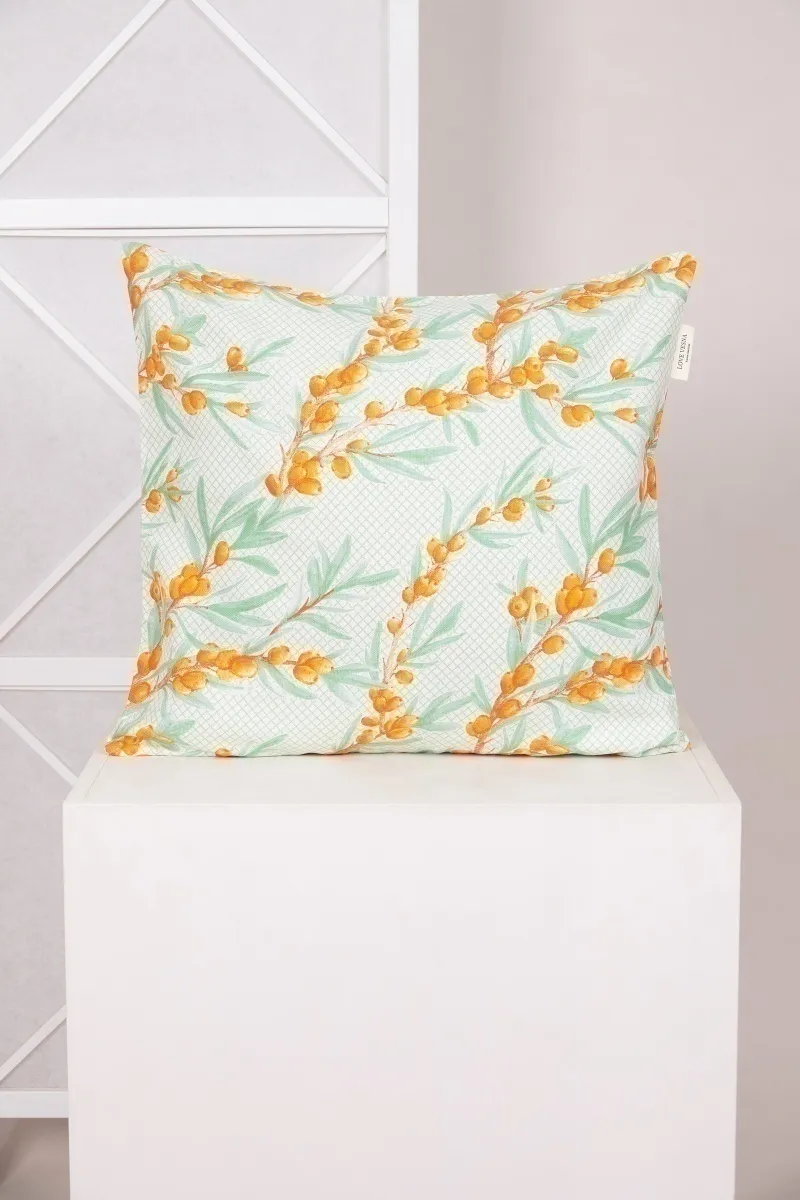 Декоративная наволочка на молнии из рогожки "ТЛ" Ветви облепихи