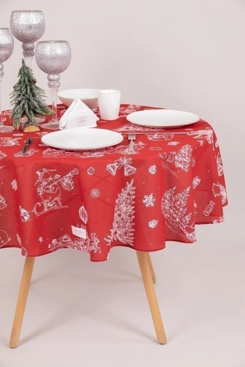Скатерть круглая рогожка "ХБК" Новогодние традиции (145х145 см)