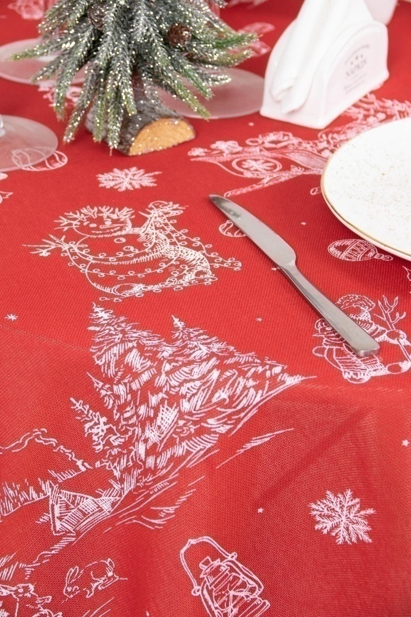Скатерть круглая рогожка "ХБК" Новогодние традиции (145х145 см)