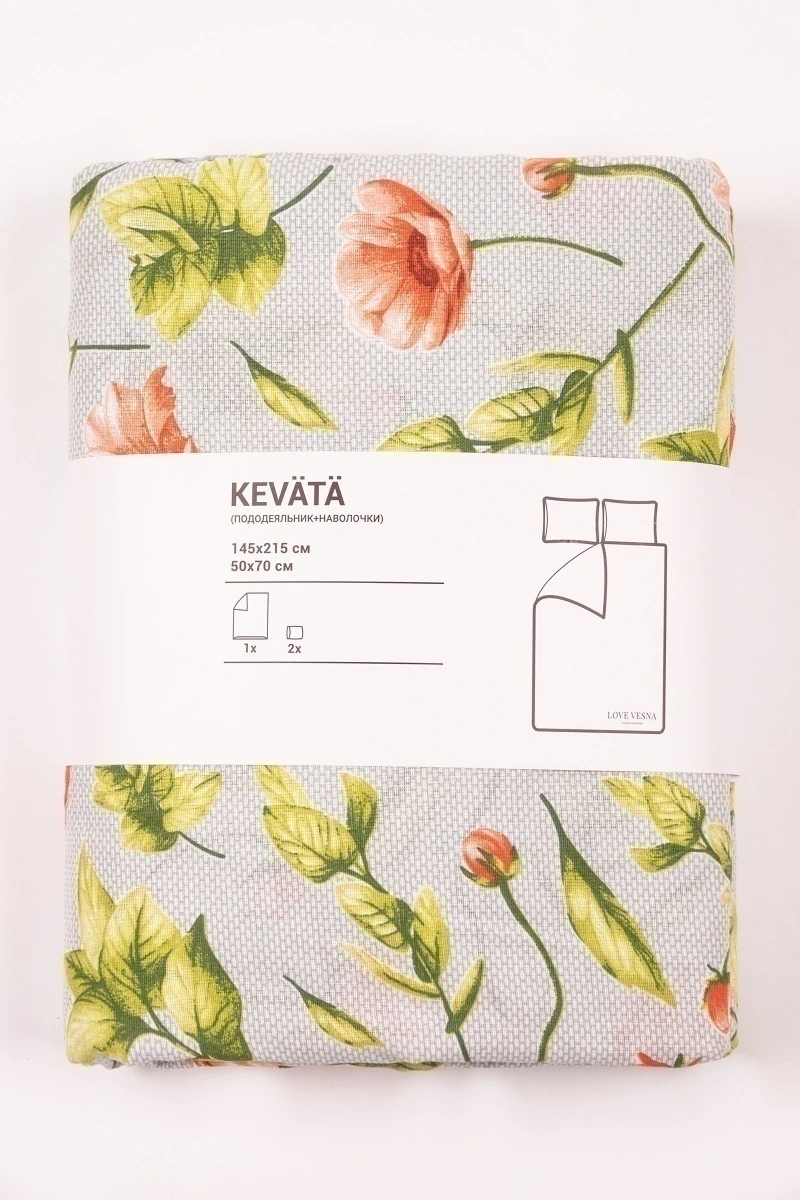 1 + 2 Пододеяльник и 2 наволочки бязь "Маки на фактуре" серый, 145х215, 70х70 см (арт. 10523-1, "ТЛ")