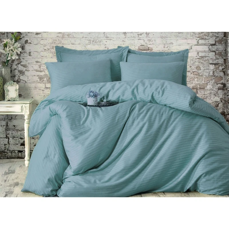 КПБ на пуговицах страйп-сатин "ТЛ" "Лоск-Темный аквамарин" р. 1.5 сп. (полоса 1*1 см) (240 см)