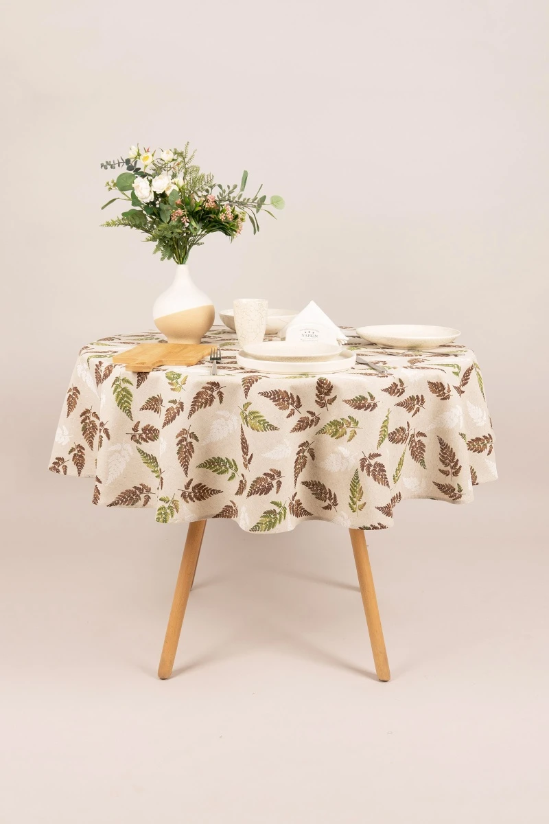 Скатерть круглая полулен "ГП" Папоротник (145х145 см)