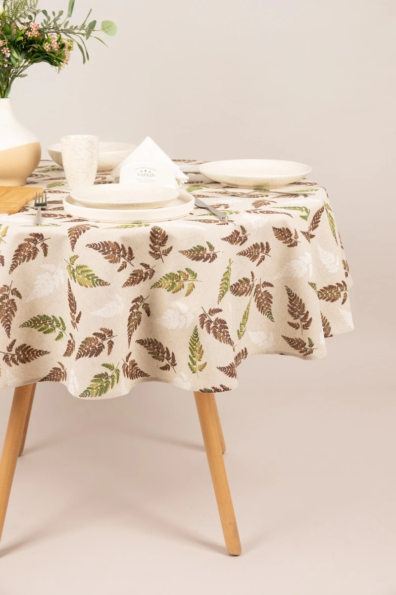 Скатерть круглая полулен "ГП" Папоротник (145х145 см)