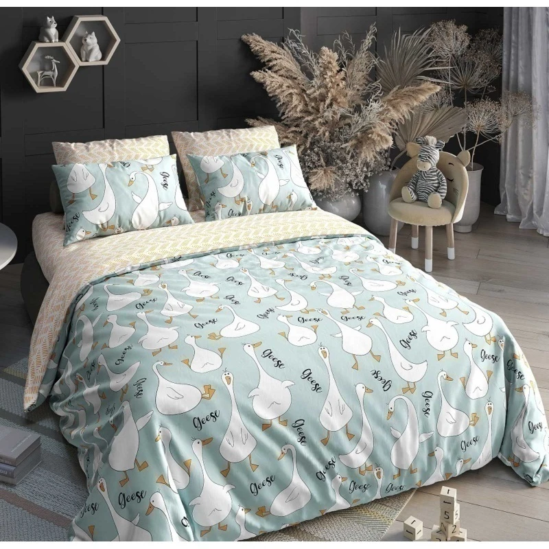 КПБ яселька "ГОС" поплин "Гуси" мята ком. арт. 7642-1 + 7649-1