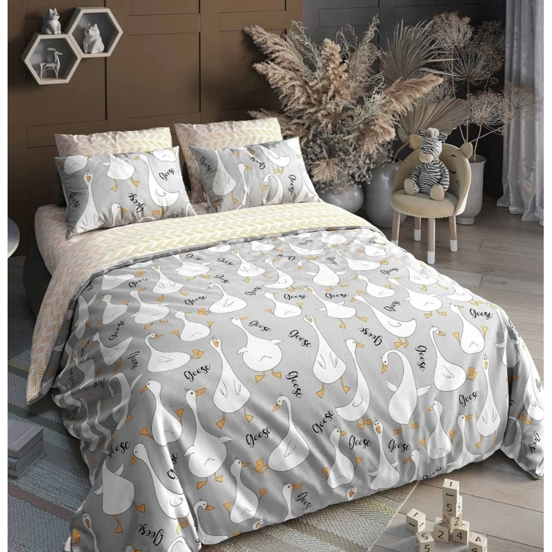 КПБ яселька с прост. на рез. "ГОС" поплин "Гуси" серый ком. арт. 7642-2 + 7649-1