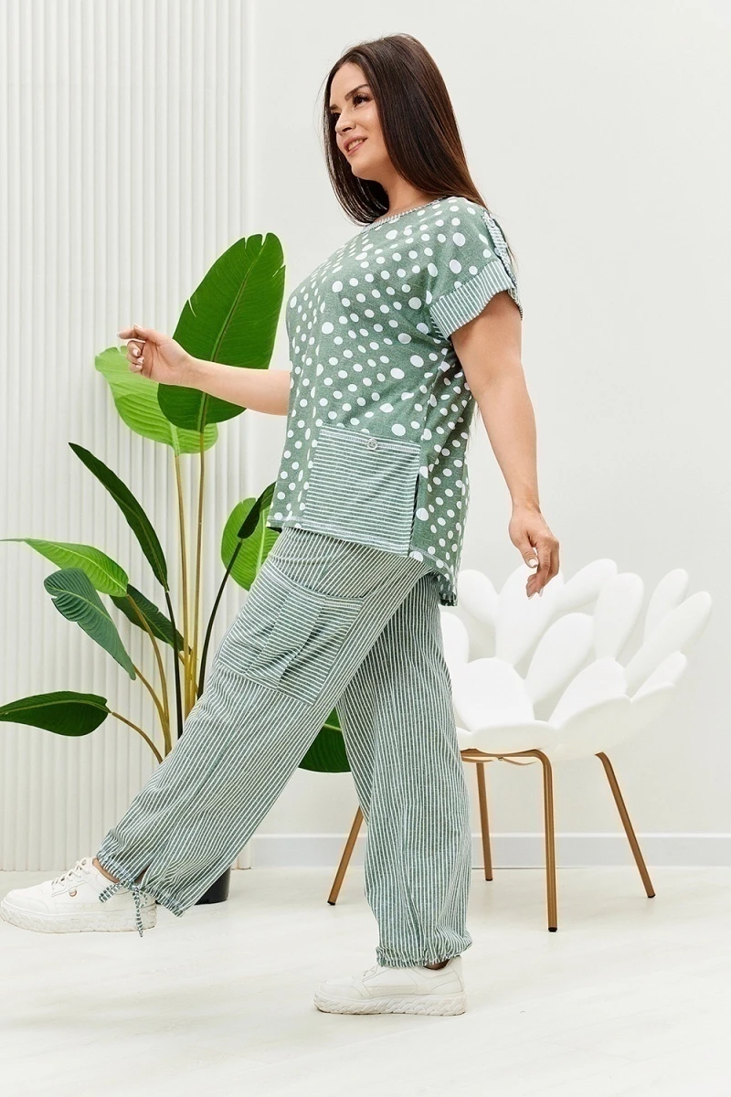 Костюм с брюками 9206 (полоса горох хаки)