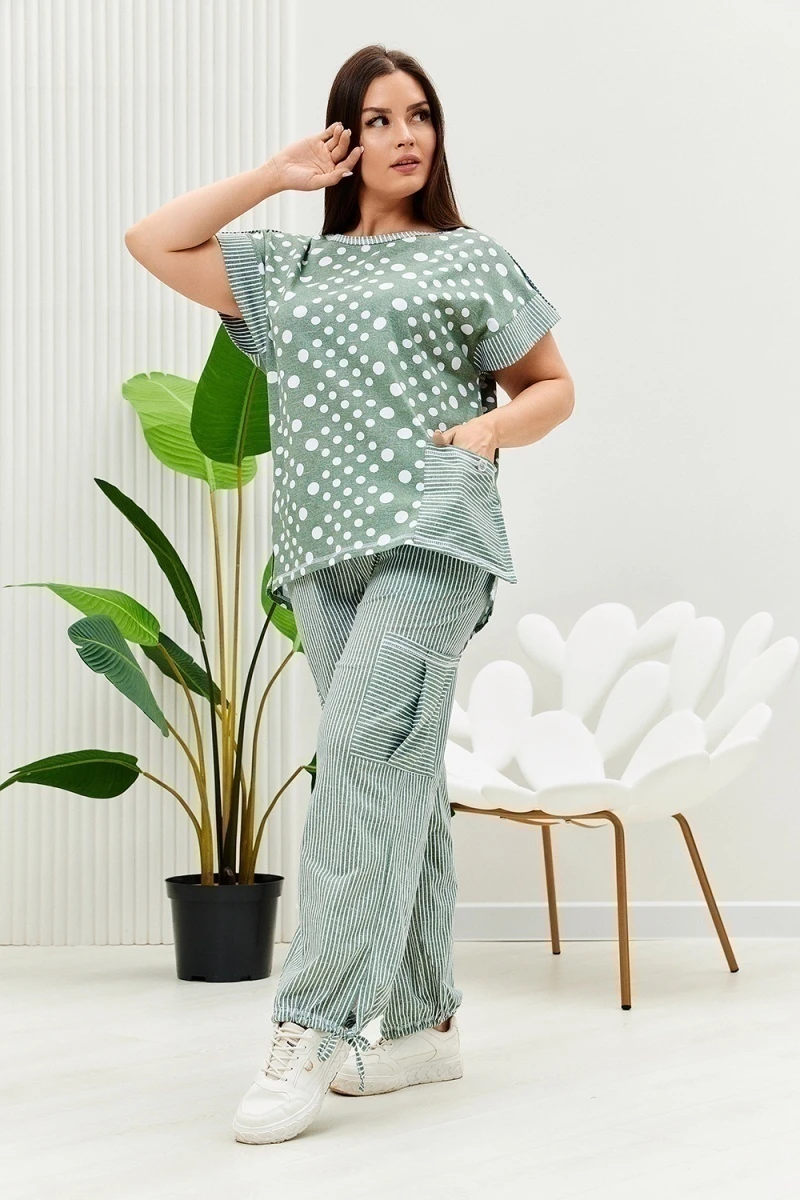 Костюм с брюками 9206 (полоса горох хаки)