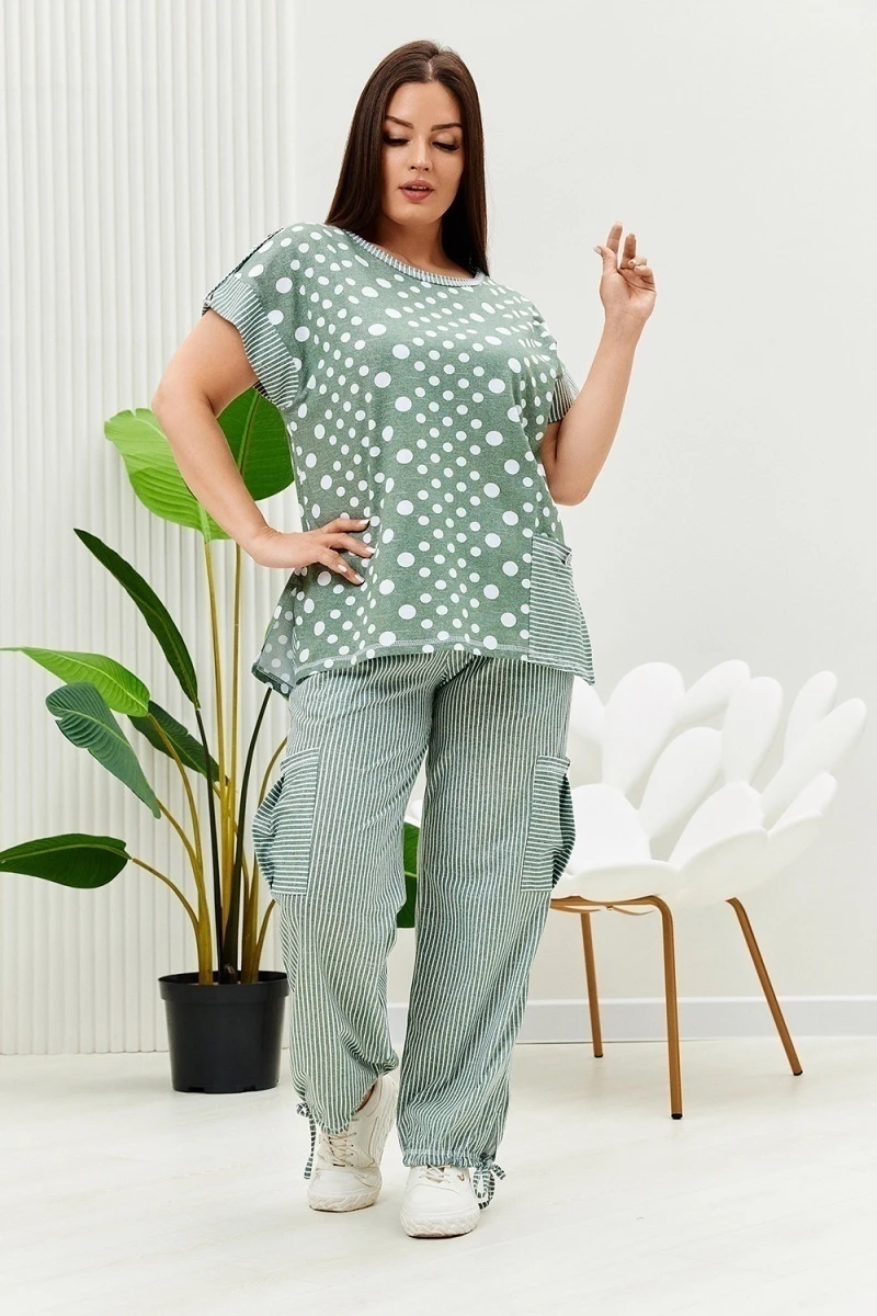 Костюм с брюками 9206 (полоса горох хаки)