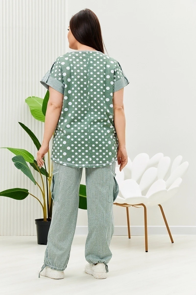 Костюм с брюками 9206 (полоса горох хаки)