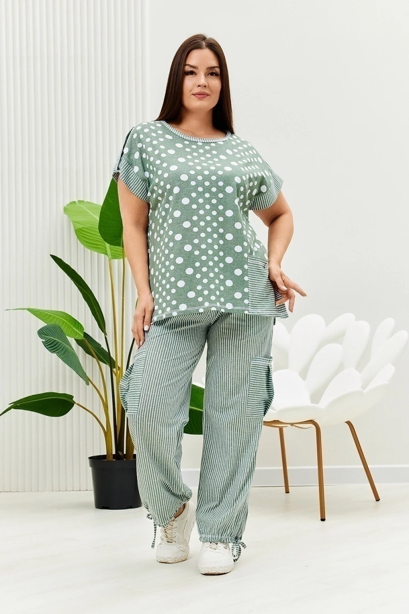 Костюм с брюками 9206 (полоса горох хаки)