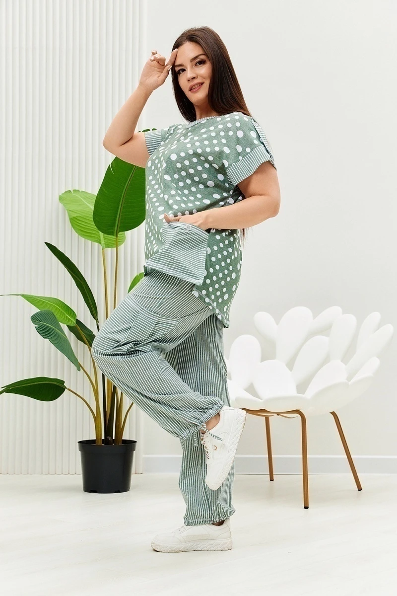 Костюм с брюками 9206 (полоса горох хаки)