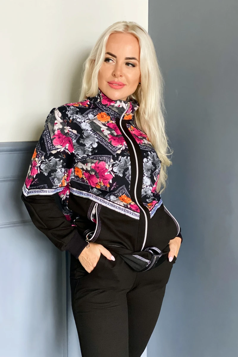 Костюм с брюками 1478 (цветы черные)