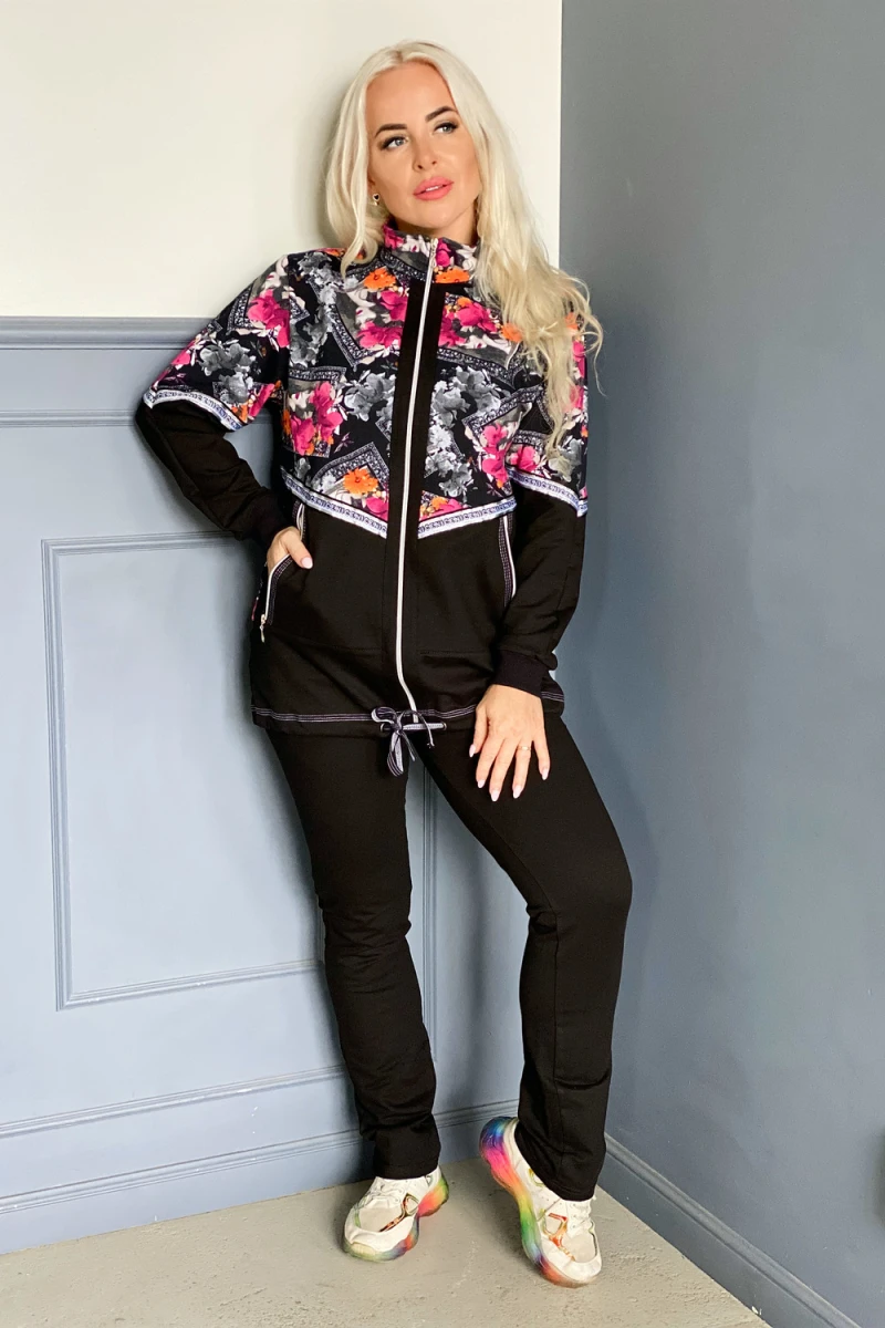 Костюм с брюками 1478 (цветы черные)