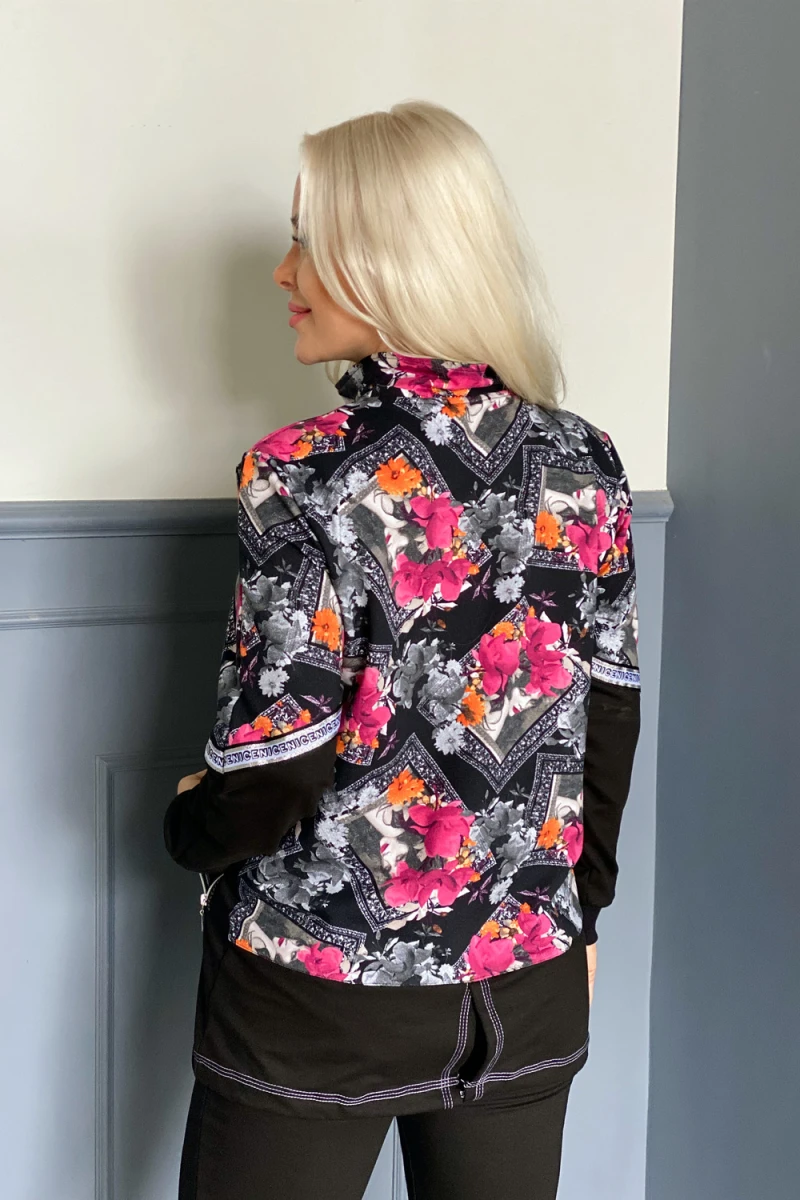 Костюм с брюками 1478 (цветы черные)