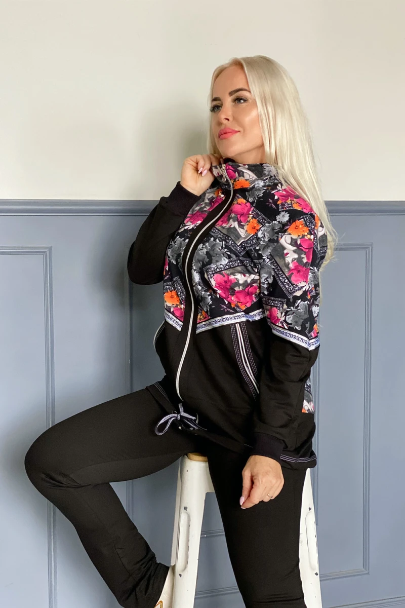 Костюм с брюками 1478 (цветы черные)