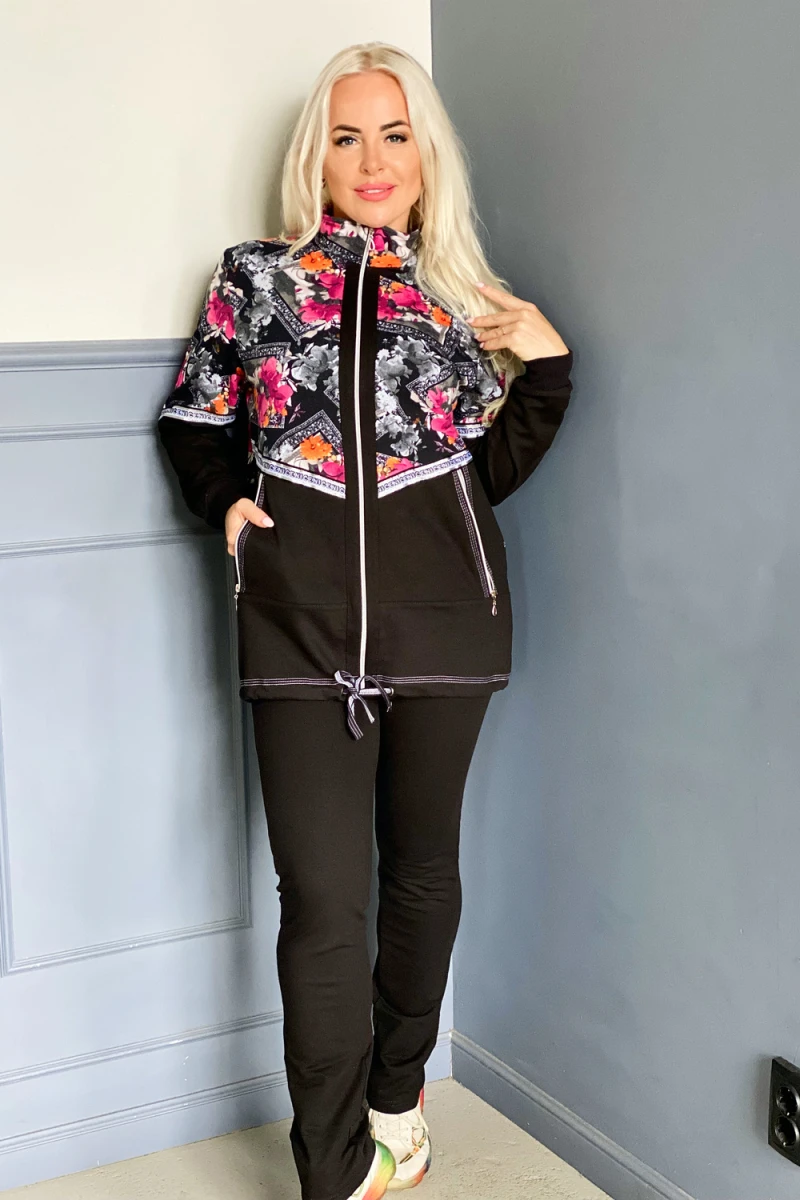 Костюм с брюками 1478 (цветы черные)